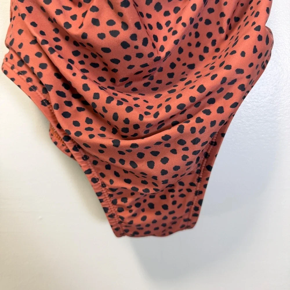 Kona‎ Sol Womens Rust Orange Spotted Animal Print High Neck One Piece Swimsuit S